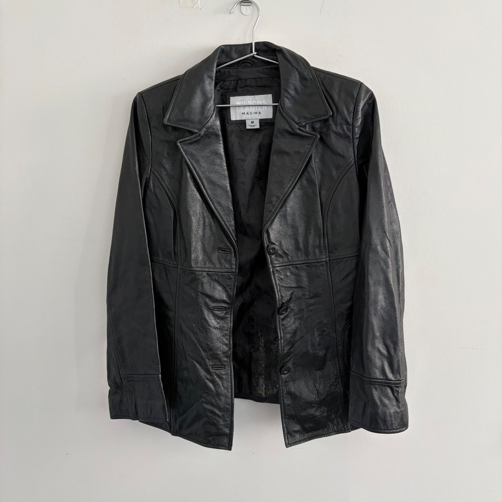 Wilsons Leather Maxima Womens Black Leather Blazer Jacket M